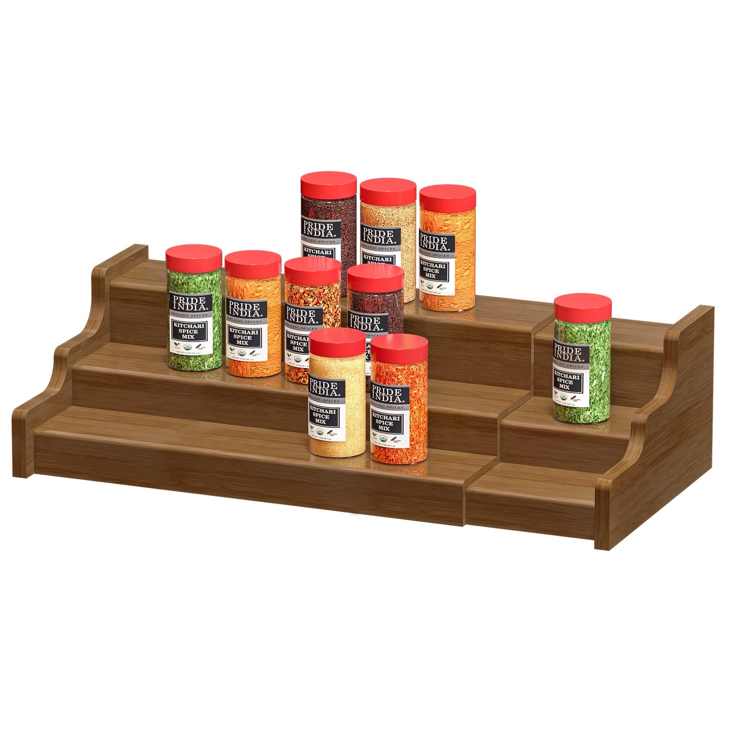 Spice Rack Kitchen Cabinet Organizer- 3 Tier Bamboo Expandable Display Shelf Yellow