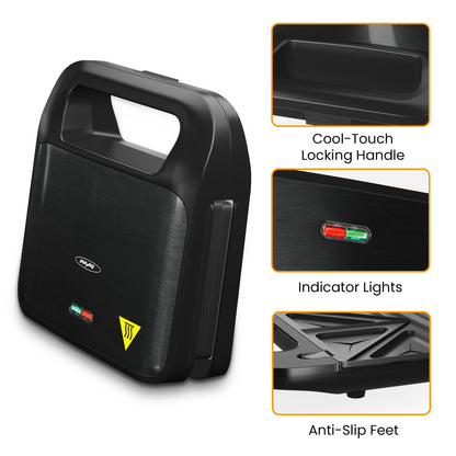 Sunvivi Sandwich Maker Panini Press: Waffle Maker with Removable Plates, 3 in 1 Sandwich Maker Press with Non-Stick Plates, Indicator Lights & Cool Touch Handle, 750W, Black
