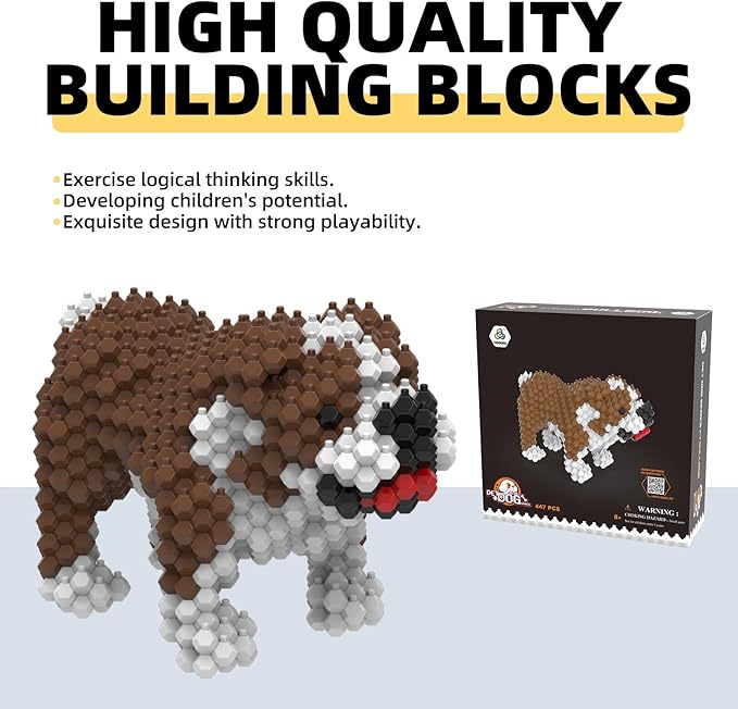 KADELE Cute Dog Building Animal Sets Extremely Challenging STEM Building Blocks Decor for Adults Kids Micro 3D Educational Toys for Boys Girls Ages 8 and UpBulldog