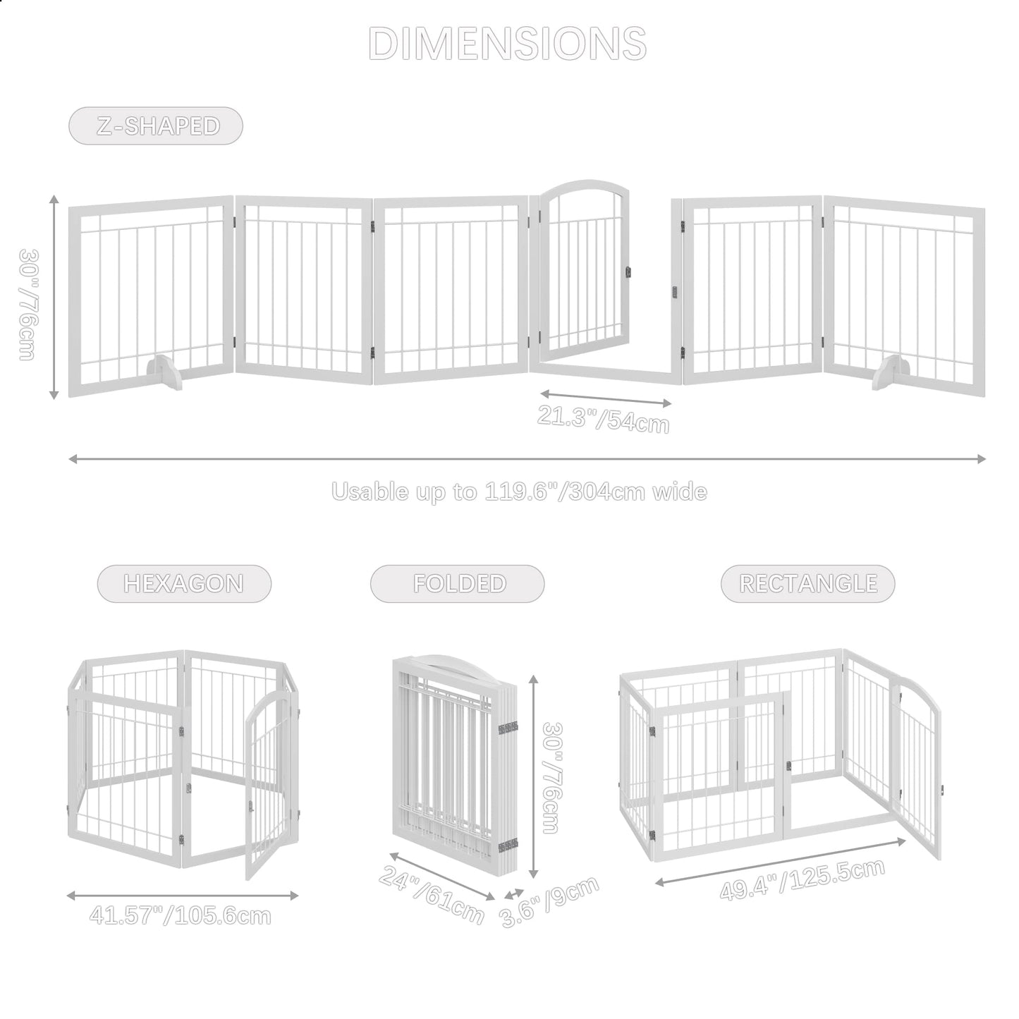 JSB 144-inch Extra Wide 30-inch Tall Dog gate with Door Walk Through, Freestanding Pet Gate for Halls, Stairs & Home, Pet Puppy Safety Dog Fence with 2PCS Support Feet (White)