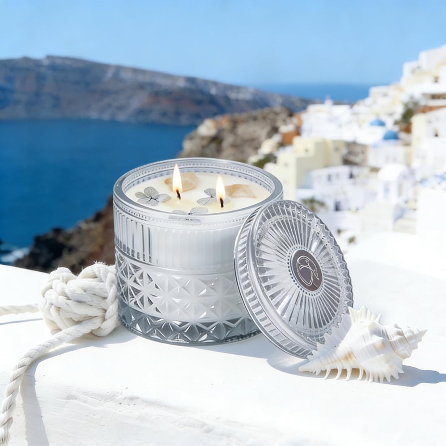 Chloefu LAN Crystal Candle Ocean Mist & Sea Salt Scented Candles for Home, Unique Meditation Spiritual Gifts for Women & Men, Healing Magic Candles, Highly Scented & Long Lasting, 14 oz