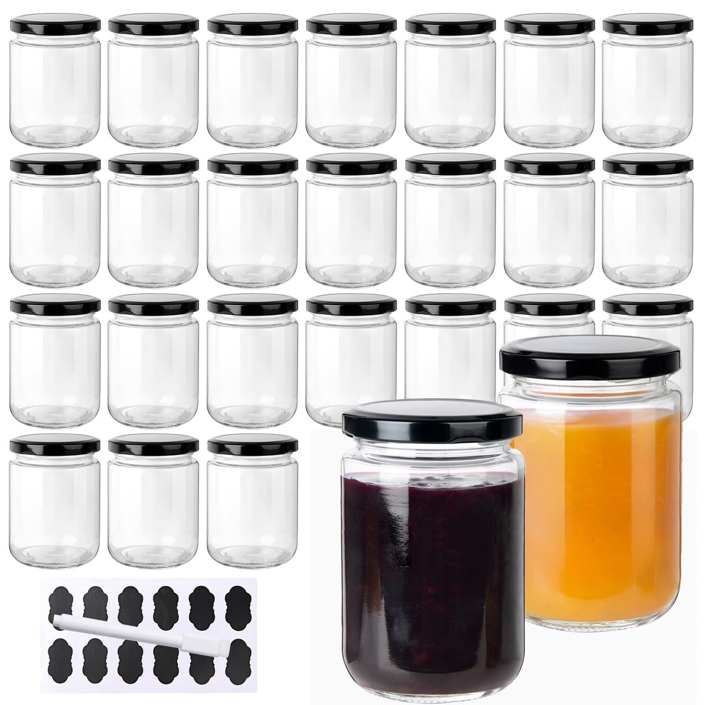 BPFY 24Pack 12oz Glass Jars with Lids, 350ml Clear Candle Jars for Making Candles, Reusable & Dishwasher Safe Manson Canning Jar Bulk for Jam, Jelly, Honey, Pickles, Spice