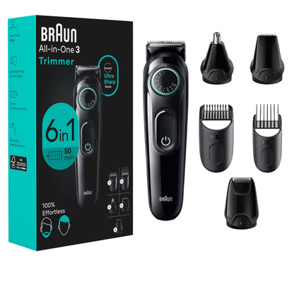Braun All-In-One Style Kit Series 3 3430, 3-in-1 Trimmer for Men with Beard Trimmer, Ear & Nose Trimmer, Hair Clippers, Ultra-Sharp Blade, 20 Length Settings, Washable