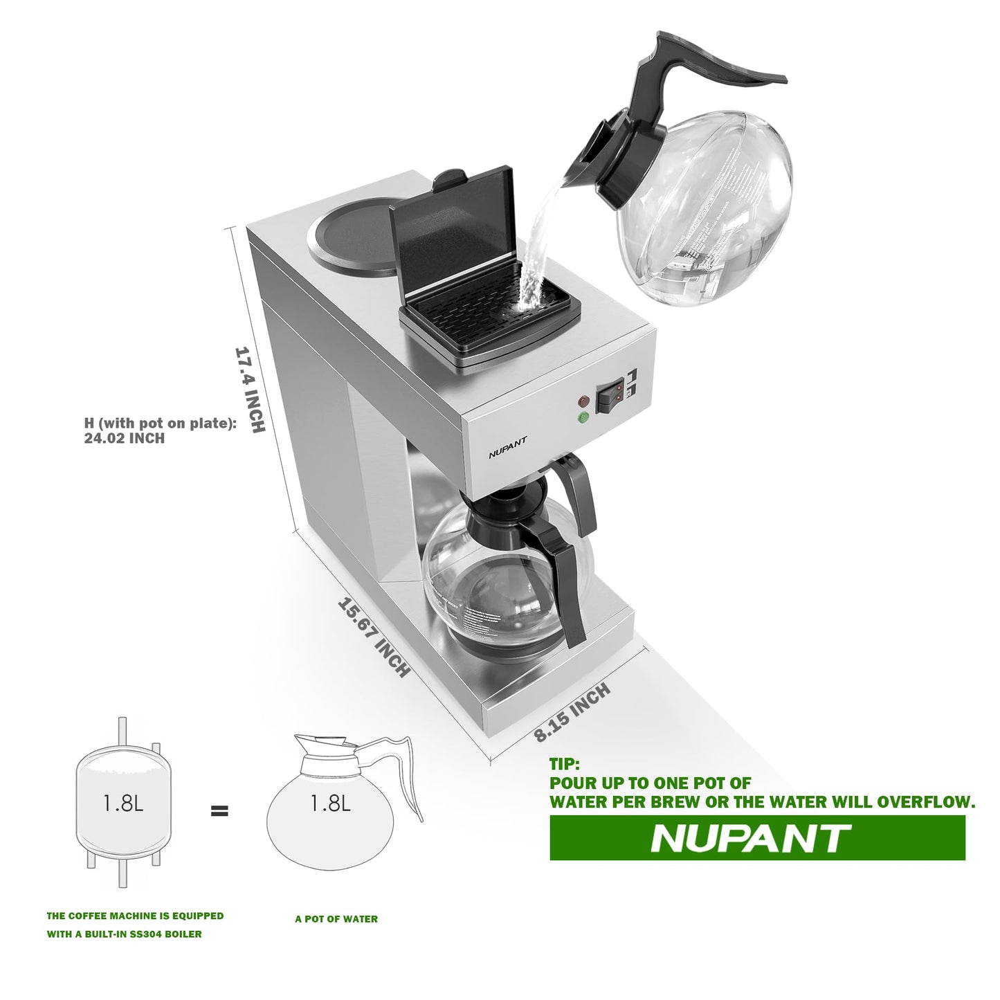 NUPANT 12-Cup Coffee Maker 1.8L Commercial Drip Coffee Maker + 200-Pack 16oz Insulated Paper Cups with Lids | Complete Pour Over Coffee Serving Bundle for Coffee Bar, Restaurant & Catering