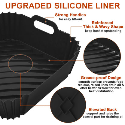 Air Fryer Silicone Liners Square 2 Pack 7.1 Inch Airfryer Liners 4-7 QT Reusable Air Fryer Liners Silicone Pot Oven Liner Baking Tray, Air Fryer Basket Silicone Mat Bowl Air Fryer Accessories Kitchen