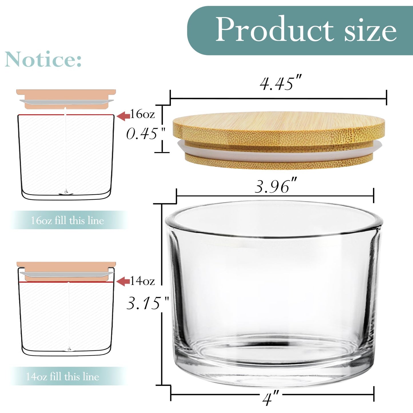 CONNOO 6-Pack 16 oz Candle Jars - 3-Wick Clear Empty Glass Wide Mouth Candle Jars Come with Bamboo Lids, Sticky Warning Labels, and a Candle Wick Kit for Candle Making - Dishwasher Safe