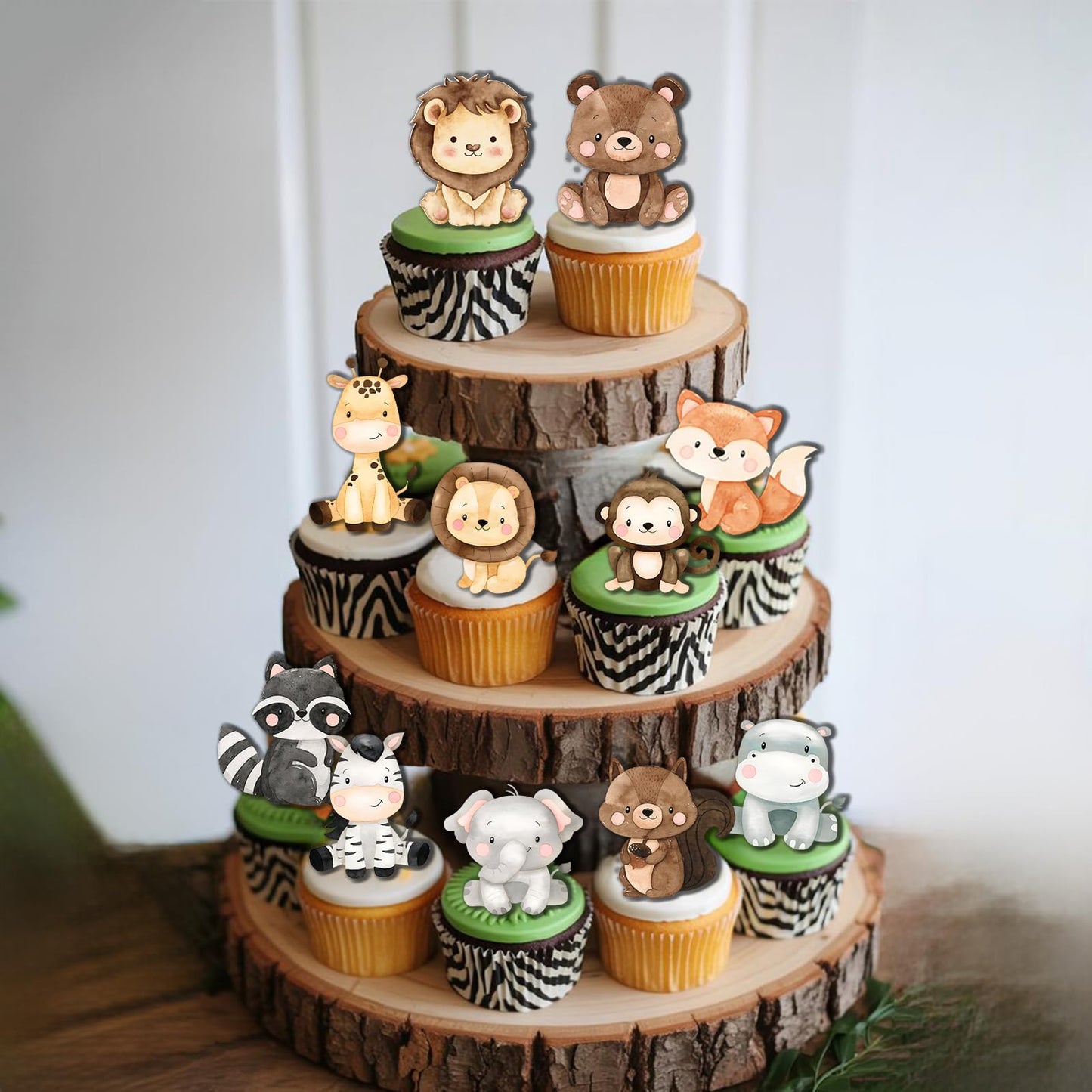 48pcs Safari Cupcake Toppers for Safari Baby Shower Decorations Cute Jungle Animals Cupcake Wild One Birthday Decorations