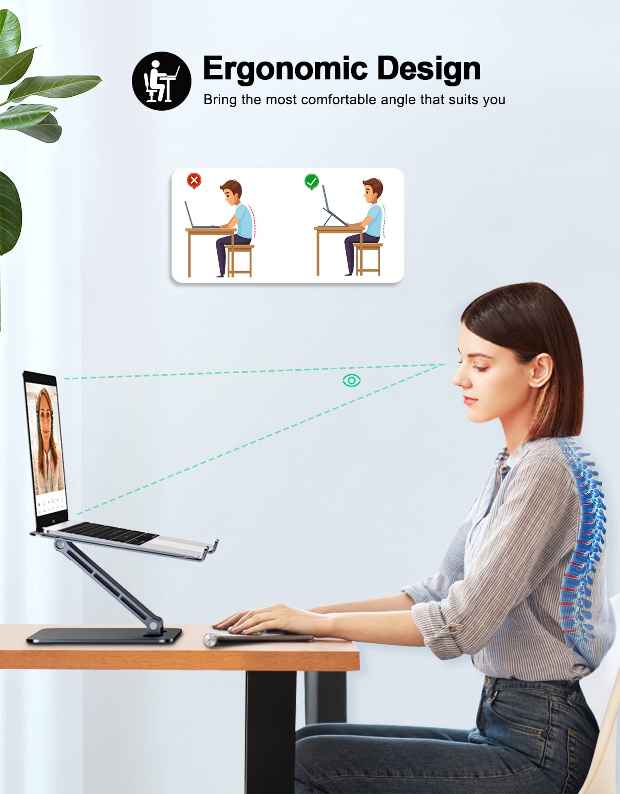 Foldable Laptop Stand, Height Adjustable Ergonomic Computer Stand for Desk, Aluminum Portable Laptop Riser Lecterns Holder Mount Compatible with MacBook Pro Air, HP, Dell 10-16"