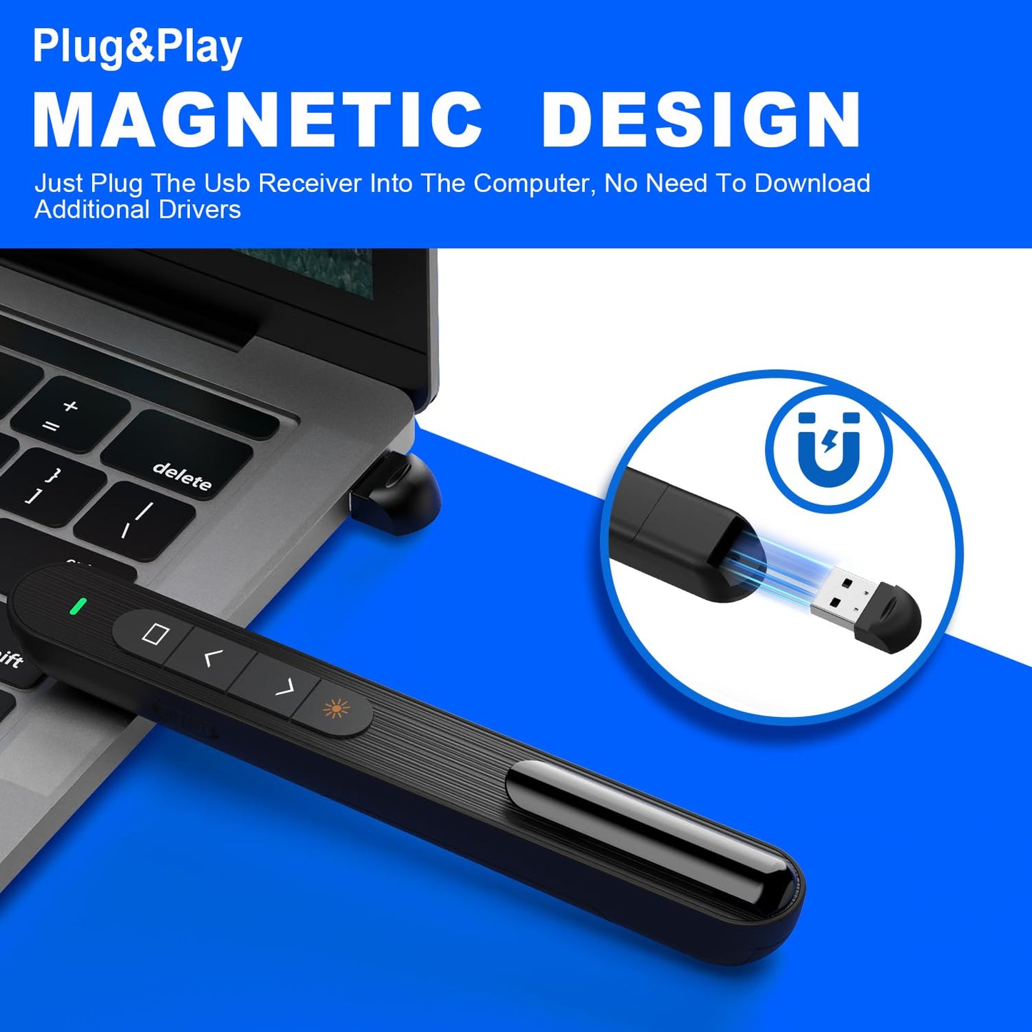 QUI Presentation Clicker for PowerPoint, RF 2.4GHz USB Wireless Presenter Remote with Volume Control, PowerPoint Clicker Slide Advancer for Mac, Windows, Laptop, Keynote
