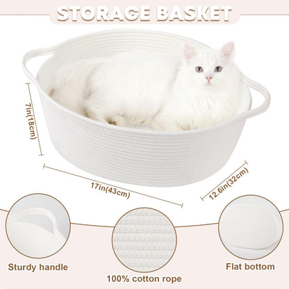 OIAHOMY Large Gift Basket Empty 17" x 12.6" x 7", Storage Basket with Gift Bag, Ribbon and Glitter Tulle for DIY Anytime, Toy Storage for Kids, Dogs with Handles in A Stylish Design - White