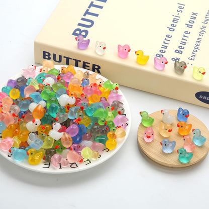 GWAHSA 240pcs Luminous Mini Resin Ducks, Tiny Duck Bulk Glow in The Dark Small Plastic Miniature Ducks Figures for Dollhouse Decor Micro Garden Home Landscape Aquarium Craft Gifts Party Favors Toys