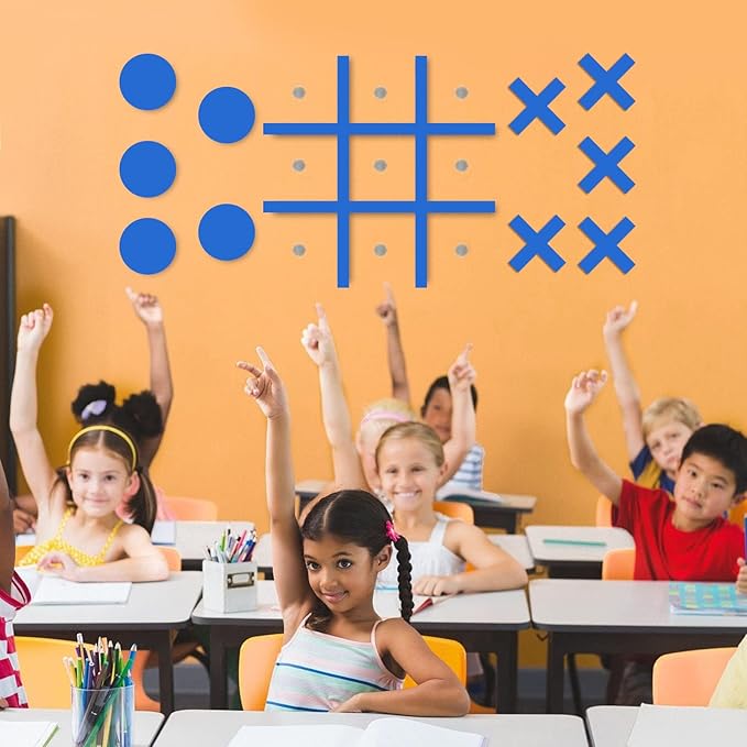 Magnetic Tic Tac Toe Wall-Mount GameGame Room DecorHallway DecorPlayroom DecorModern Wall Decals for Kids RoomClassroom&ampOfficesBest Gift for Family Friends (Blue)