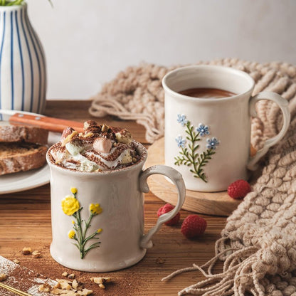 DELIGHTS GALORE Ceramic coffee Mugs, Set of 1 Yellow Flower - 16oz, Hand-Painted, Microwave heating and dishwasher cleaning available, Ideal for Daily Brews