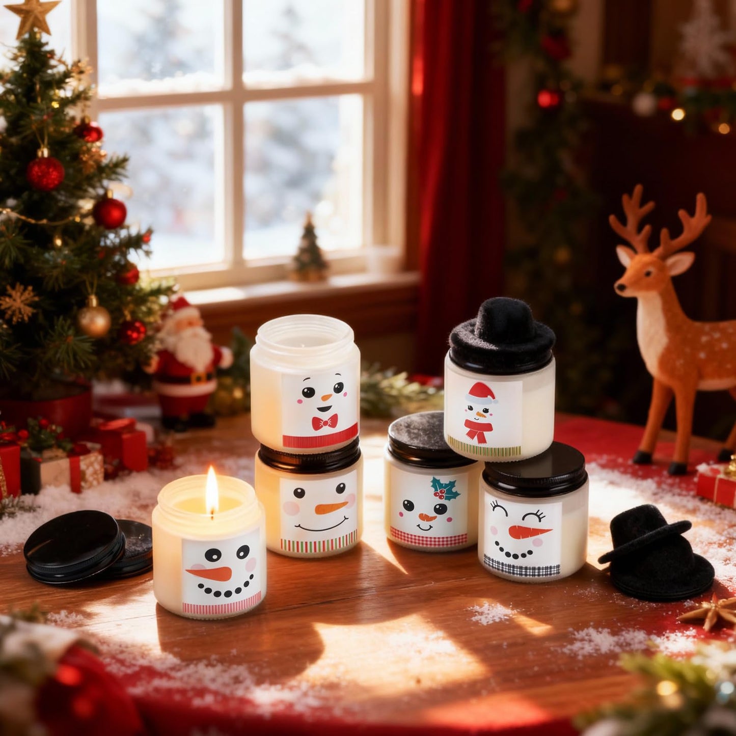 Lounsweer 12 Pcs Christmas Candles Bulk Gifts Set for Women Men 3.5oz Snowman Scented Candles Jar Soy Wax Candle with Mini Snowman Decor Cap for Christmas New Year Winter Decor