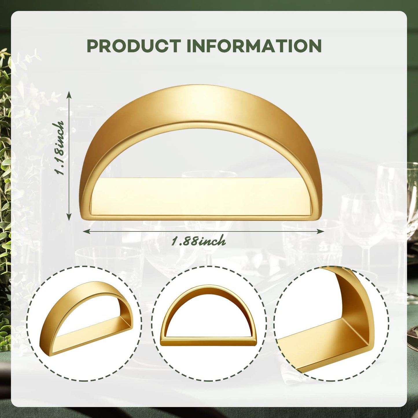 20 Pcs Stainless Steel Napkin Rings Metal Napkin Ring Holders Fall Thanksgiving Modern Serviette Buckles Metallic Adornment for Table Kitchen Dinner Party Wedding (Matte Gold Semicircle)