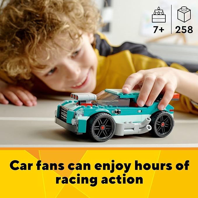 LEGO Creator 3 in 1 Street Racer Car Rebuildable Kit Transforms to a Muscle Car Hot Rod or Race Car Toy Great Model Car Toy Gift for Boys and Girls Age 7+ Years Old 31127