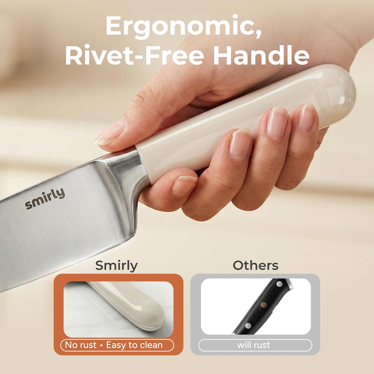 SMIRLY 14-Piece Kitchen Knife Set with Magnetic Block, High-Carbon Stainless Steel Chef Knife Set, Professional Sharpness, Dishwasher Safe, Cream White