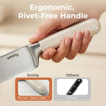 SMIRLY 14-Piece Kitchen Knife Set with Magnetic Block, High-Carbon Stainless Steel Chef Knife Set, Professional Sharpness, Dishwasher Safe, Cream White