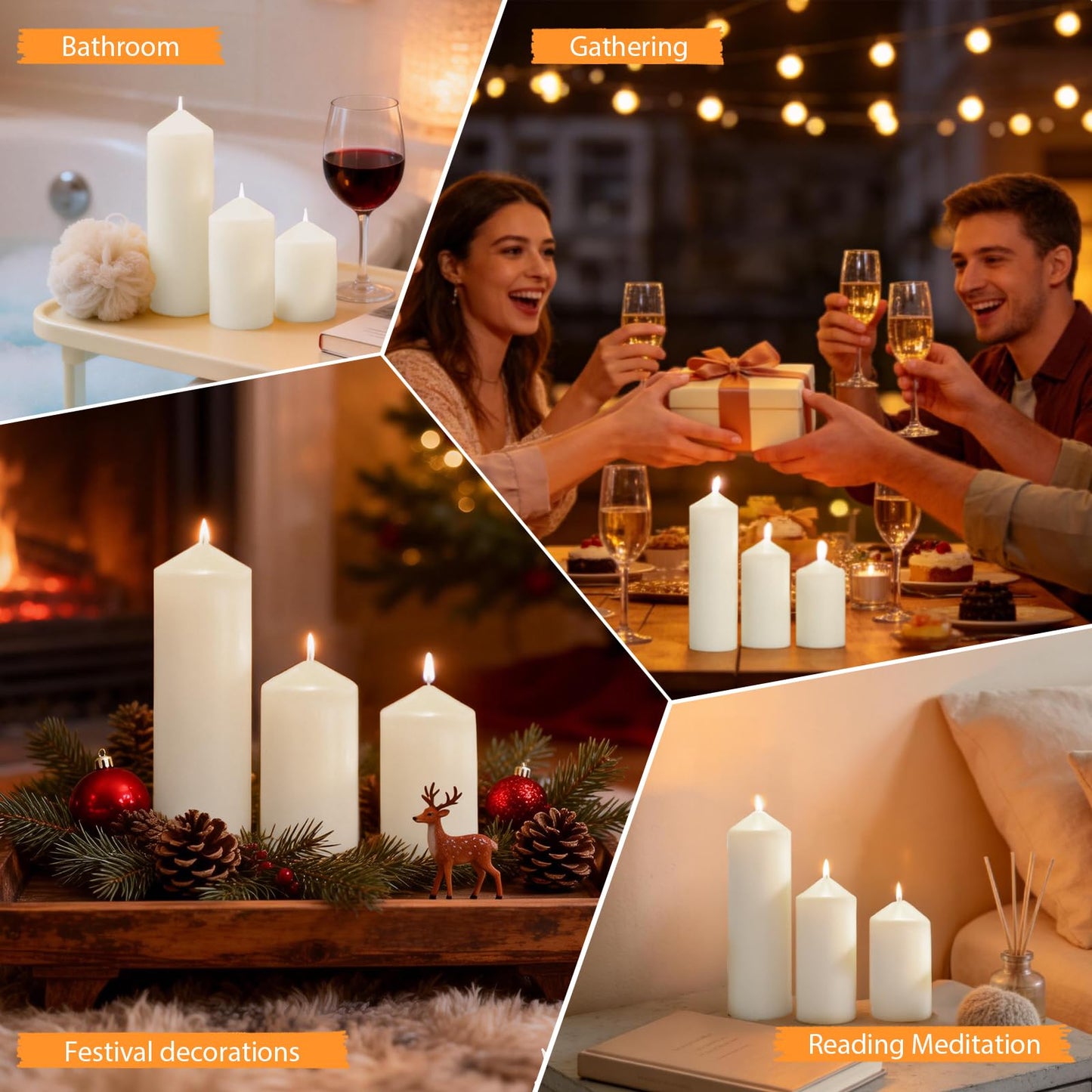 Trxvxo 6 Pcs White Pillar Candles Bulk Set, 3 Different Lengths 2 x 3/6/8 Inch (2 Each), Dripless Unscented Smokeless,Hurricane Candles,Gives You a Better Atmosphere When Organizing an Event Party.