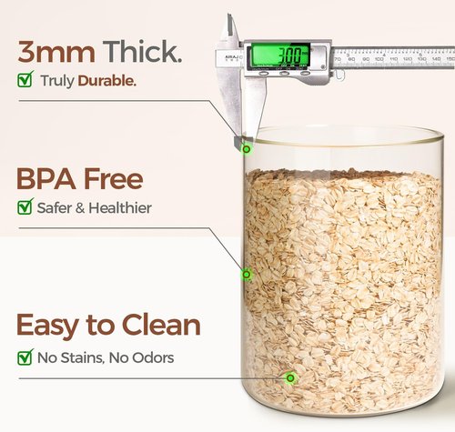 ComSaf 1 Gallon Cookie Jar - Large Glass Food Storage Canister Set of 2 with Lid & Spoon | 3.9 Qt Flour Container for Sugar, Oats, Beans, Pasta