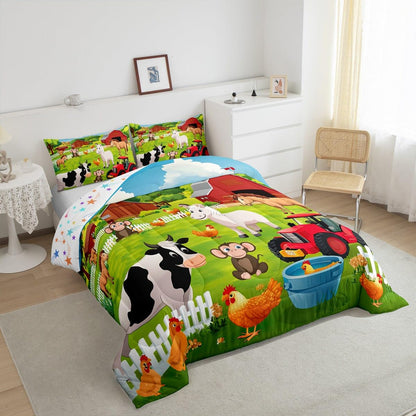 Feelyou Kids Bedding Set Cartoon Farmhouse Comforter Set Cute Farm Animal Boys Girls Toddler Comforter Cover Country Style Comforter with 1 Pillowcase Twin Size