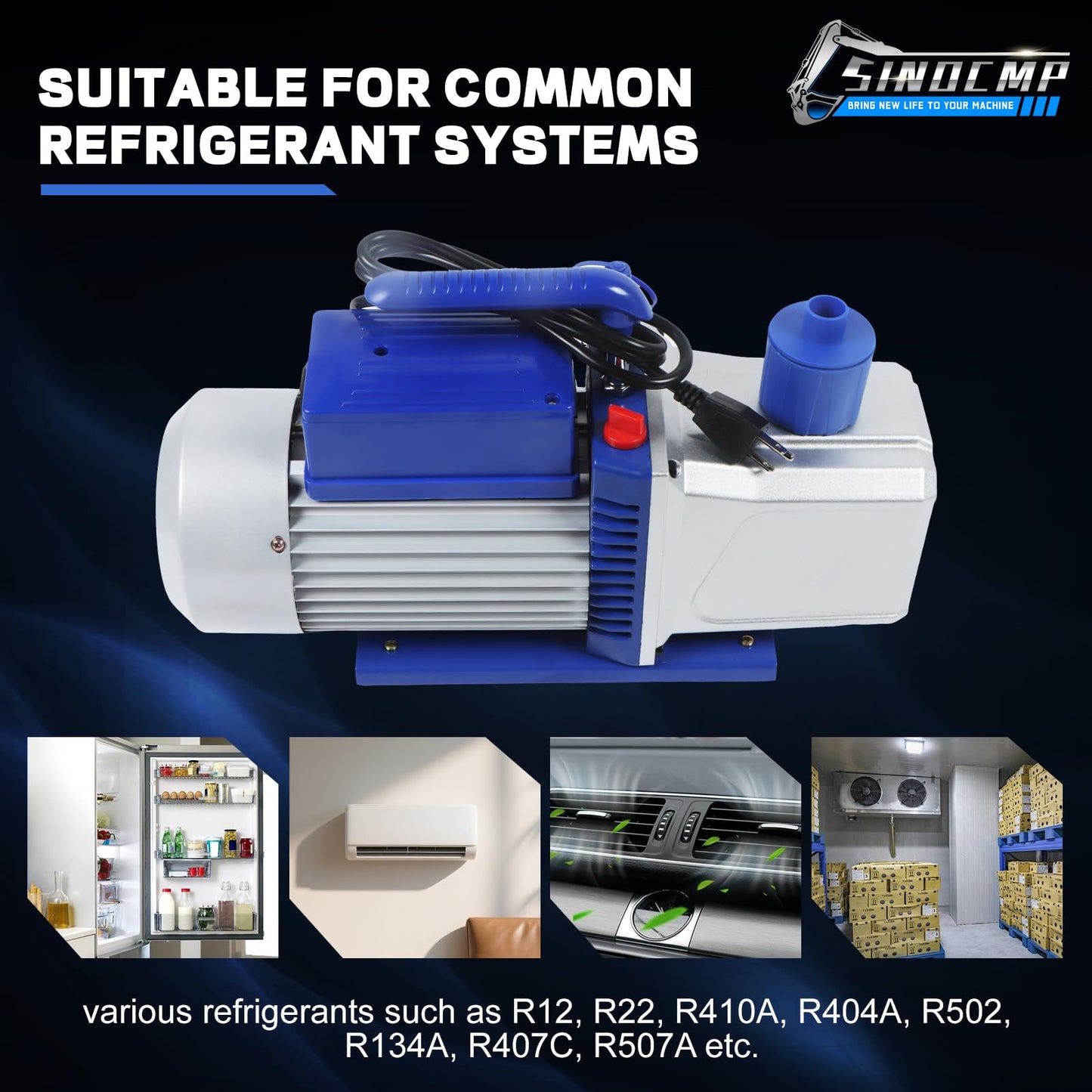 SINOCMP 12CFM Vacuum Pump 1HP Double Stage 110v 60HZ Air Conditioning Vacuum Pump HVAC Air Tool Rotary Vane for Auto Manifold Refrigerant Systems