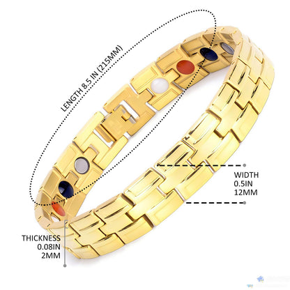 Emmori Stainless Steel Magnetic Therapy Bracelet For Men Women & Adjustable Length with Sizing Tool & Retro Bracelet Jewelry (Gold)