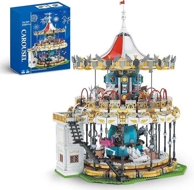 Sosuy Carousel Building Set Electric Motorized Merry-Go-Round Model Amusement Park Toy for Boy Girl Teen Birthday Gifts for Adult Kid Ages 6 7 8 9+ City Construction Theme Collection 5086pcs