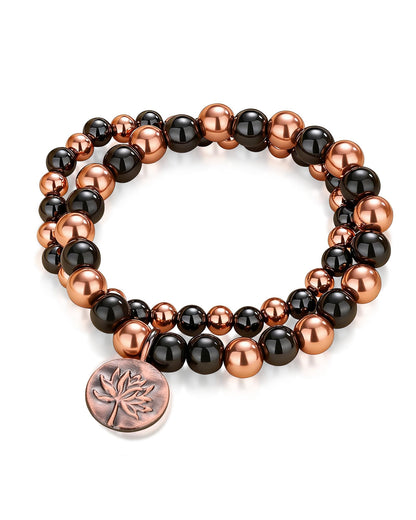 MagEnergy 2Pcs Copper Bracelet for Women & Men, 3800 Gauss Magnetic Bracelet, Lotus Copper Hematite Jewelry Gifts, Stretch Hematite Bead Braclets Pulseras Para Mujer