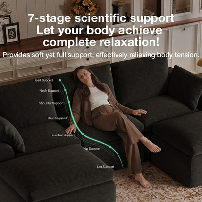Novilla 133.8" Modular Cloud Couch, Modern Sectional Sofa with Smarts Coil® Support, Chenille Fabric, Upholstered Couch for Living Room Apartments Bedroom, No Assembly, 6 Seater, Dark Grey