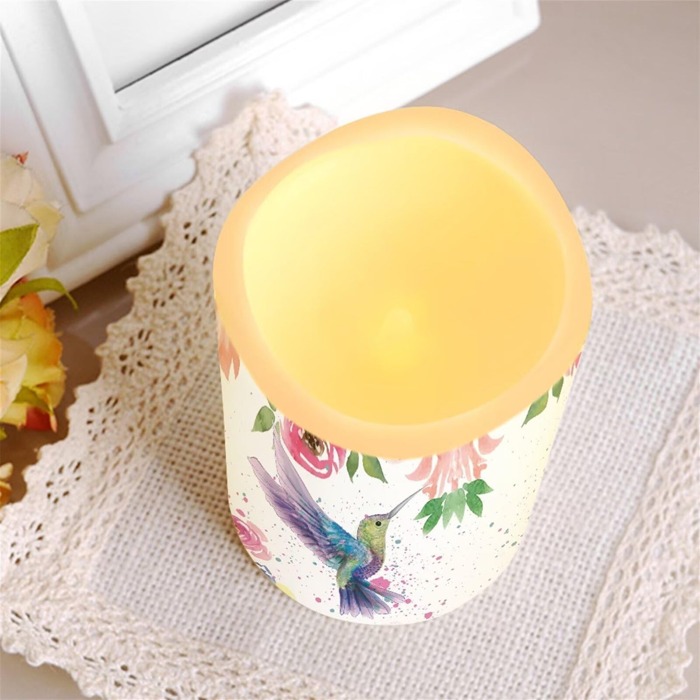 Ystardream Hummingbird Flower Flameless Candles Flicker Spring Summer Theme Decorative Decor for Wedding Date Proposal Easter Dinner Table Home Mother's Day Gift