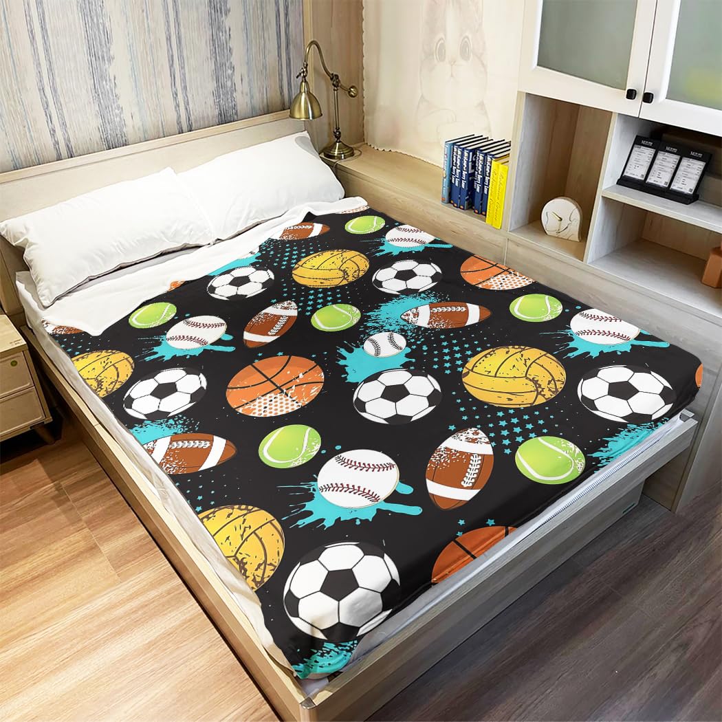 YISUMEI Sports Balls Fleece Blanket Plush and Warm Football Basketball Baseball Throw for Sport Fans Kids Adults Gifts 50"x60"