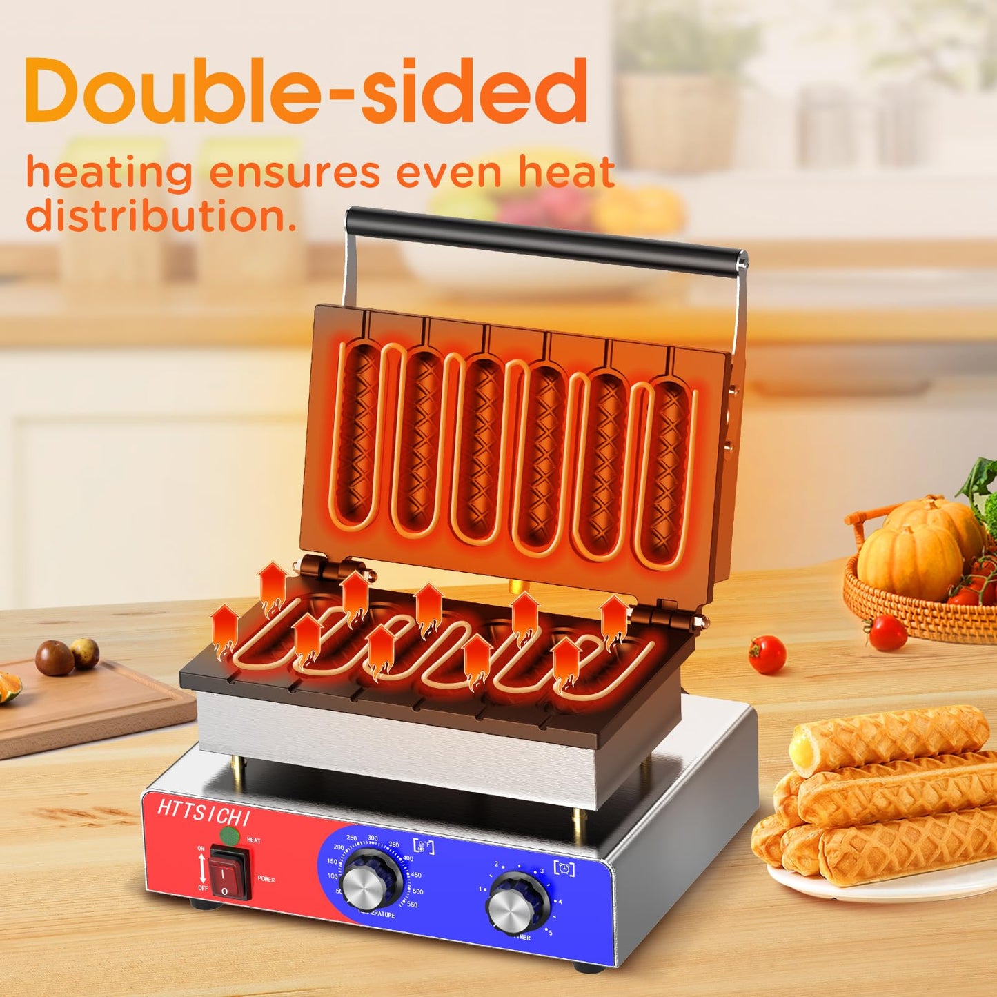 HTTSICHI Waffle Stick Maker -Commercial Corn Dog Maker w/Non-stick Baking Pans, 550 ℉ Temperature and Timer, 1550W Corndog Maker Machine for Double Baking, 110V Waffle Stick Maker Machine for Hotel