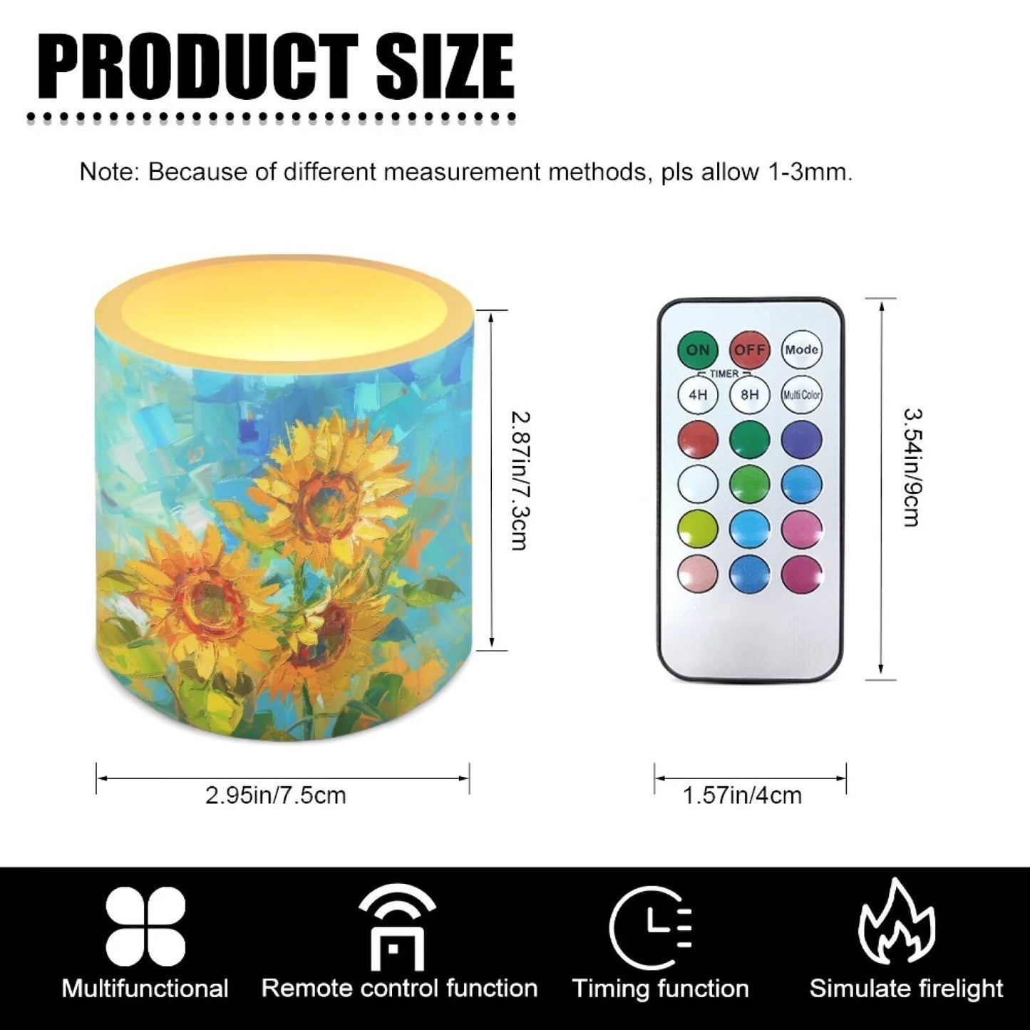 Cozeyat Sunflower Weather Resistant LED Candles 4 Pack Battery Operated Flameless Pillar Candles with Remote Control Timer for Home Patio Indoor Outdoor