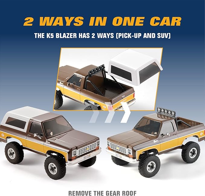EAZYRC X FMS FCX24 1/24 Chevy K5 Blazer 1976s RC Rock Crawler 4x4 RTR Black with Lisense RC Truck 4WD 5Km+ 2-Speed TransmissionRC Car for Gift