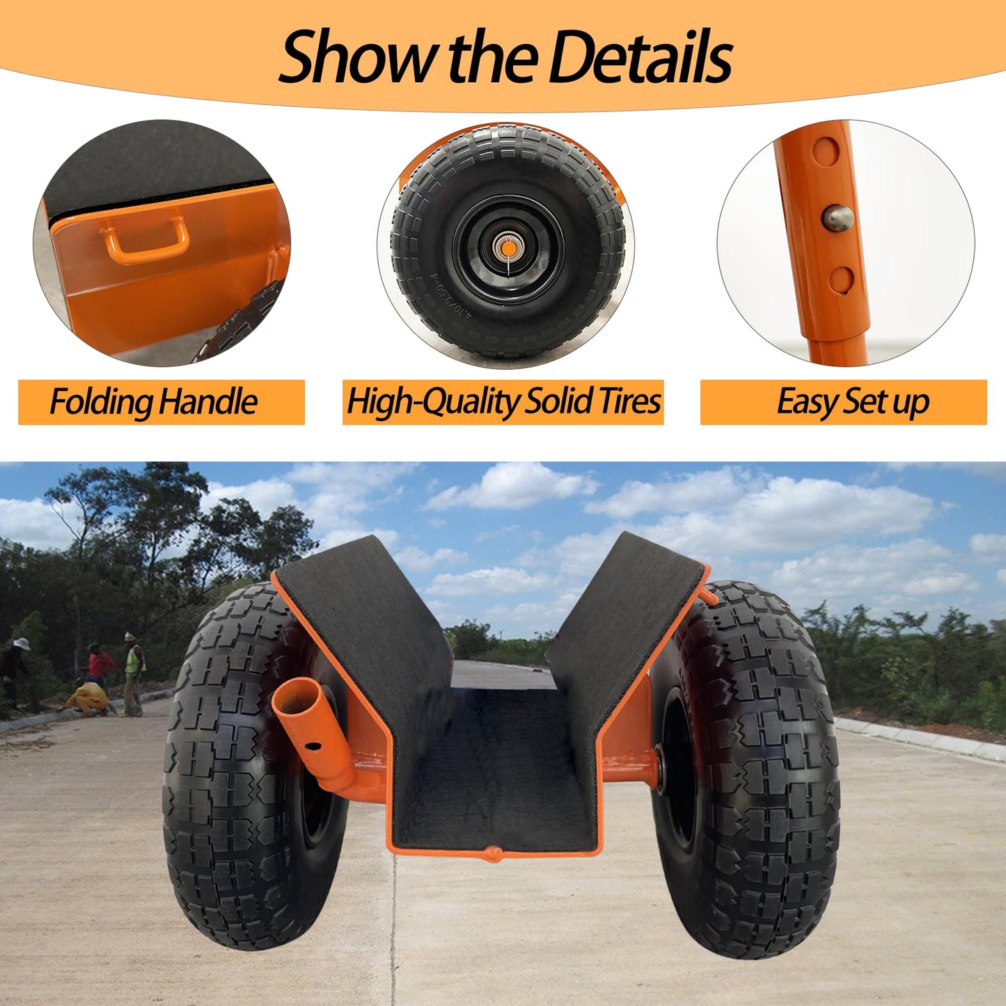 Heavy Duty Panel Dolly, All-Terrain Slab Dolly with 1000 LB Weight Capacity,10-inch Wheels (Orange Solid Tires)-Patent Pending