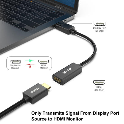 BENFEI 4K DisplayPort to HDMI Adapter, Uni-Directional DP 1.2 Computer to HDMI 1.4 Screen Gold-Plated DP Display Port to HDMI Adapter (Male to Female) Compatible with Lenovo Dell HP and Other Passive