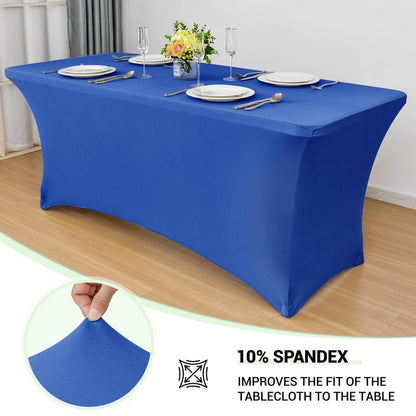 Obstal 6ft Stretch Spandex Table Cover for Standard Folding Tables - 2 Pack Universal Rectangular Fitted Tablecloth Protector for Wedding, Banquet and Party, 72L x 30W x 30H Inches, Royal Blue, 2pc