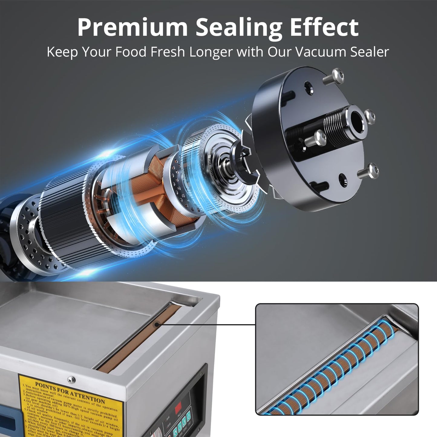 GarveeHome Chamber Vacuum Sealer machine, 12 in, 6.5 m³/h Pump Rate, Excellent Sealing Effect with Automatic Control, Household and Commercial Vacuum Sealing Machines with Stainless Steel Structure