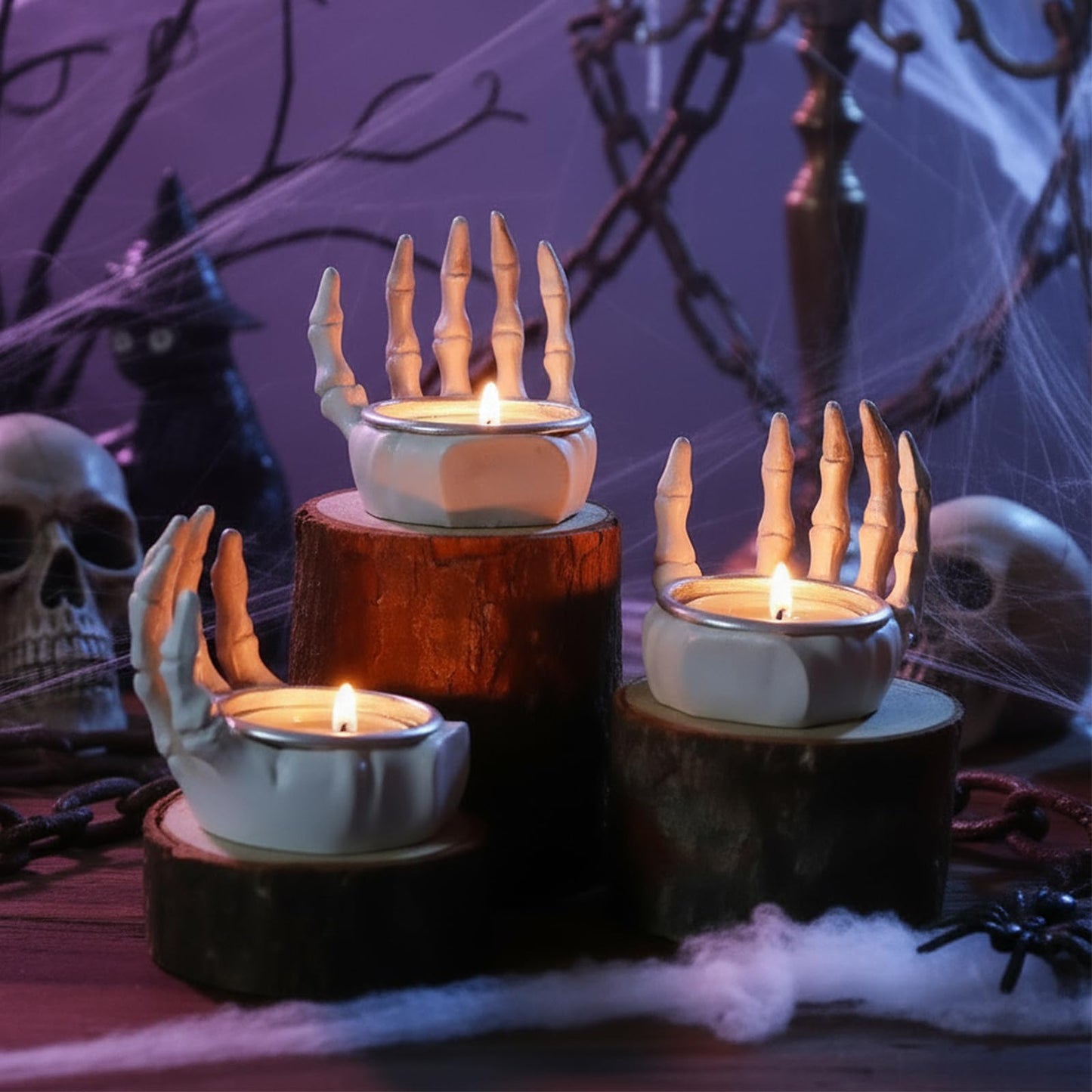 Helloween Candle Holder Set of 3 keleton Hands Candlestick Holders,Resin Decor for Home Tabletop Spooky Theme Party Decor Supplies