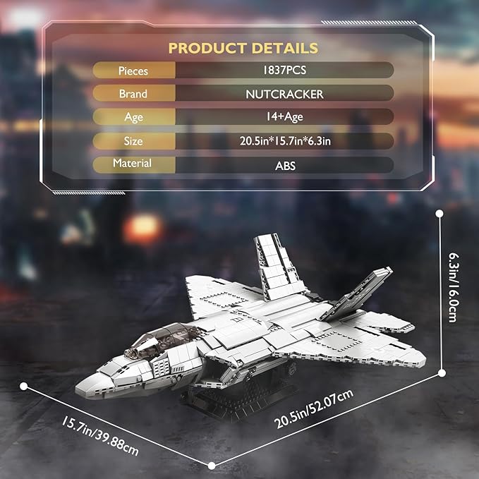 NUTCRACKER Fighter Jet Building Block Set - F-22 Raptor Military Airplane Jet Collection or Home Display Model Military Army Fighter Jet Building Toy Gift for Adult Teens Boys 14+ (1837Picece)