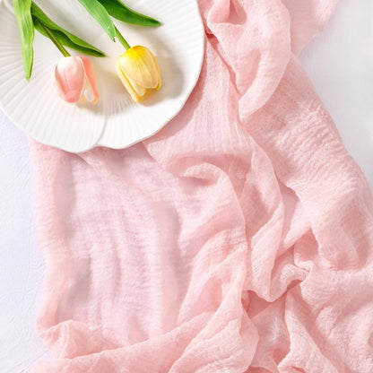 Socomi Pink Gauze Summer Cheesecloth Table Runner Blush 120 Inch Rustic Boho Cheese Cloth Runner for Wedding Party Baby Bridal Shower Centerpiece Decor Holiday Home Decorations