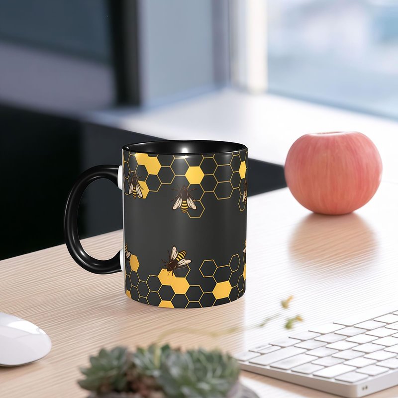 Honeycomb Bee Coffee Mug 11oz - Funny Ceramic Tea Cup for Men Women Office and Home Novelty Mugs Ideal Present Birthday Microwave Safe