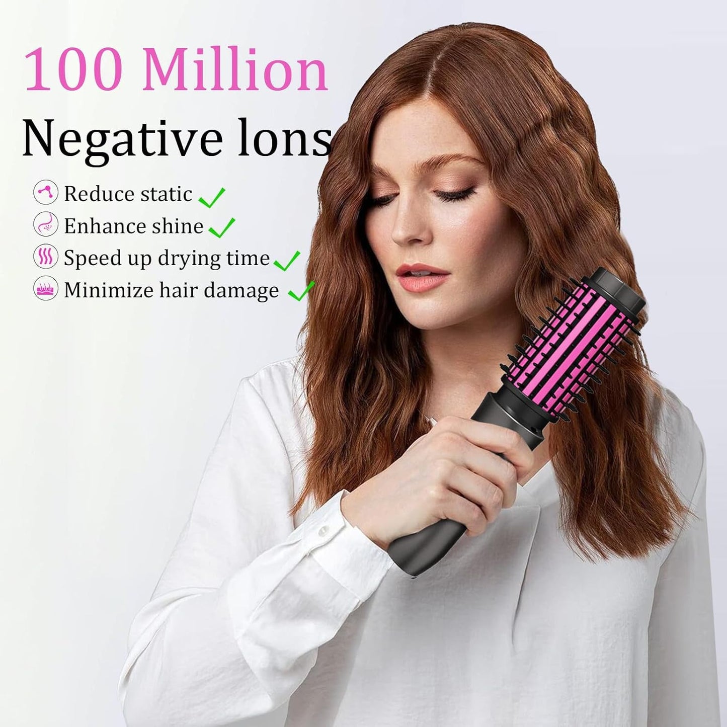 Cordless Hair Curling Iron Brush, Travel Curl Brush, 3-in-1 Portable Curling Iron Cordless, Plasma Thermal Hair Brush, 7000mAh USB Rechargeable Curlings Wand, Mini Hot Curlings Brush-Blush Pink