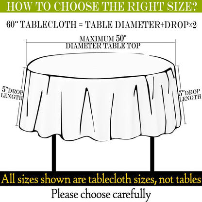 BYDOLL Table Cloth 60 Inch Round Tablecloth Fits Max50 Inch Diameter Table Top,White Polyester Washable Wrinkle-Free Spillproof Tablecloth for Party Patio Cover