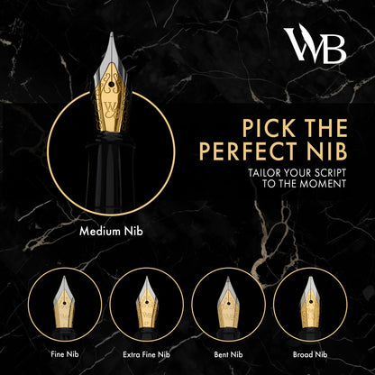 Wordsworth & Black Fountain Pen Kit, 18K Medium Gold Nib, Includes 24 Ink Cartridges, Ink Refill Converter and Gift Box, Gold Finish, Calligraphy, [Golden Brown]