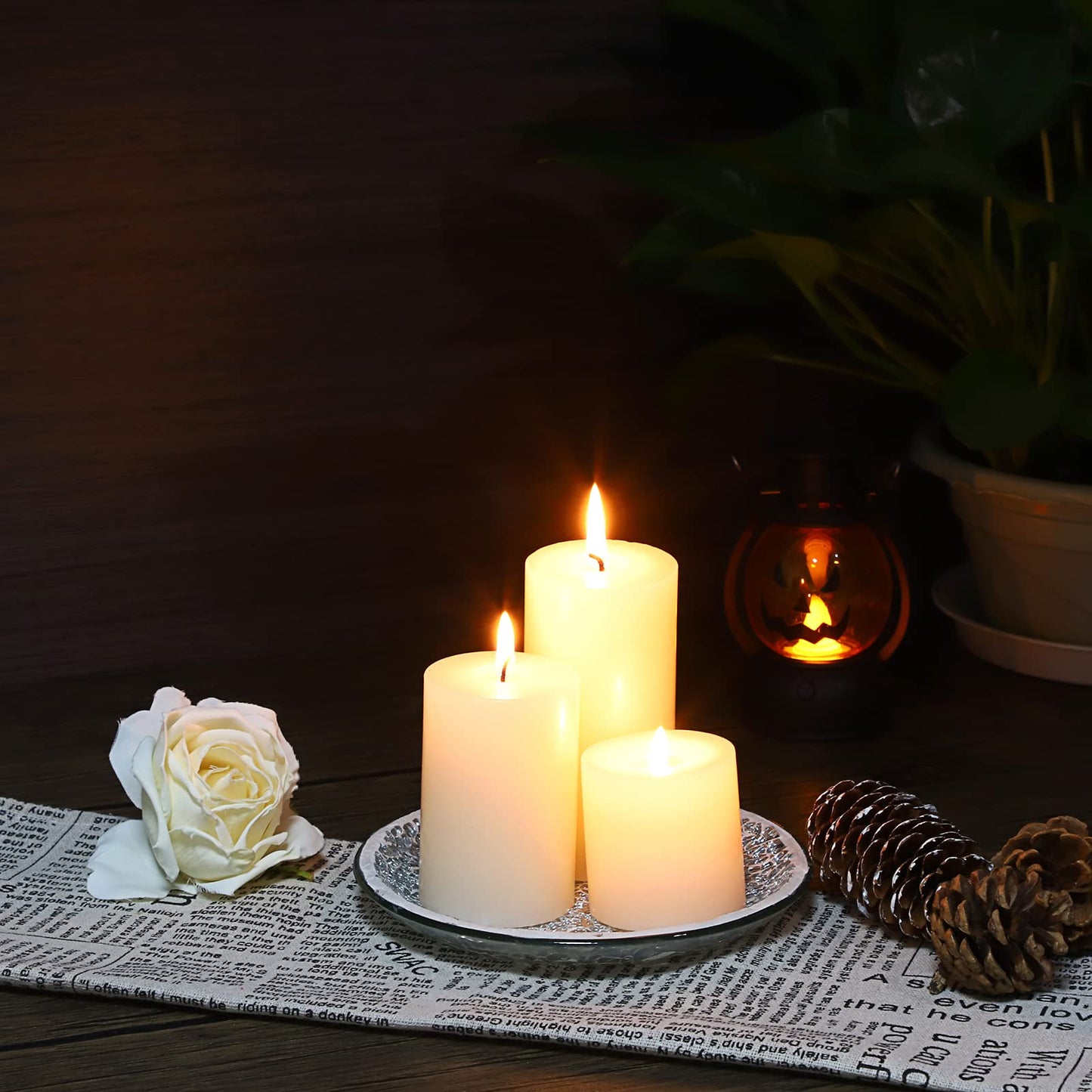 OwnMy 2PCS Mosaic Glass Pillar Candle Holder Plates and Trays, 6 Inch Glass Mosaic Candle Bases Coasters Decorative Pillar Candle Stands for Wedding Table Centerpiececs, Silver