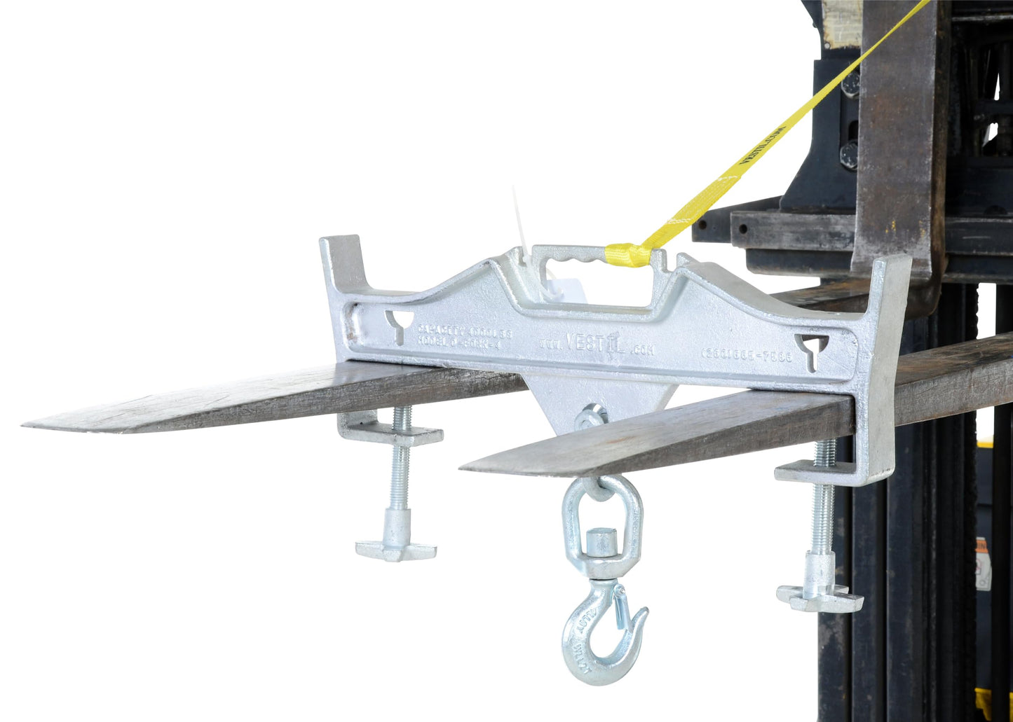 Vestil D-FORK-4-SL Steel Double Swivel Hoist Optioning Hook 2 In x 23-3/16 In x 14-1/2 In 4000 Lb. Capacity Silver