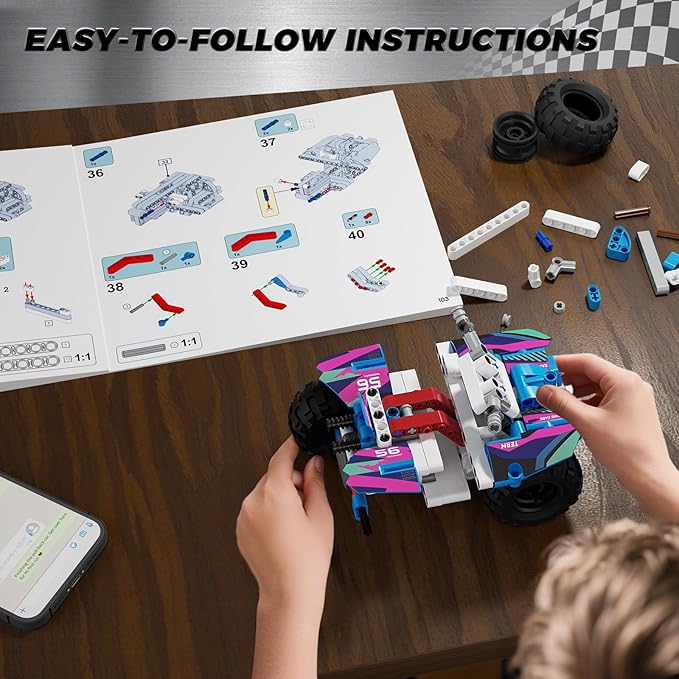 Technic 9 in 1 Pull-Back Car Building Set - Off-Road Race Vehicle Models for Boys and Girls STEM Engineering Toy for Kids Ages 8 and Up | Ideal Gift for Birthdays