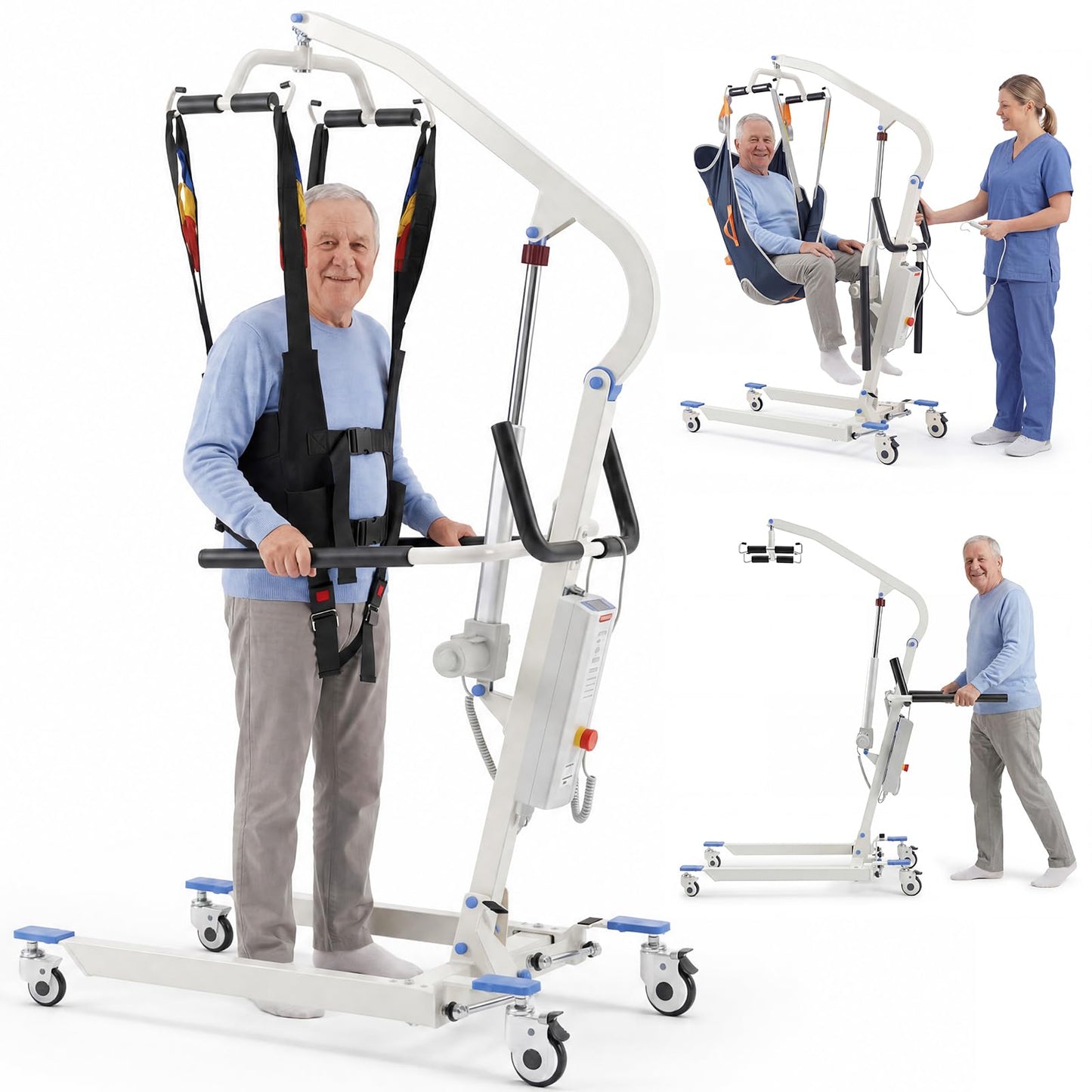 Carearise 3IN1 Electric Patient Lift - Body Transfer & Assisted Walking Mode, Battery Powered Stand Up Lift with 2 Slings, Multi Functional Mobility Aid for Elderly Disabled Home Rehabilitation